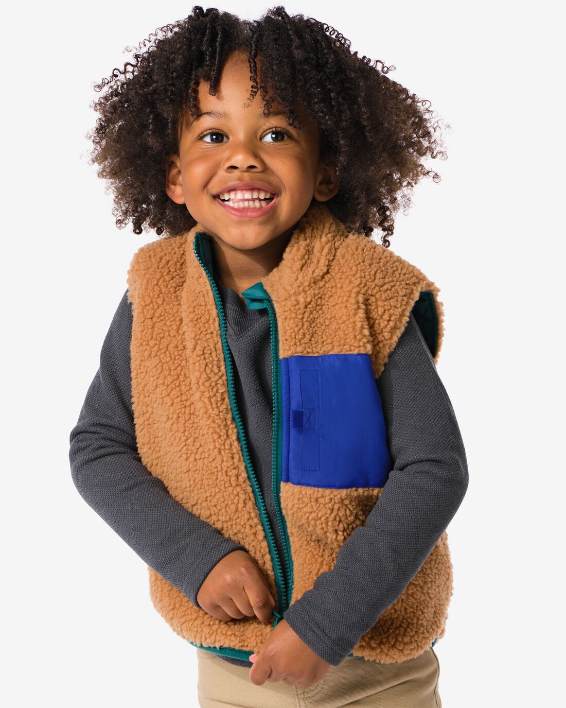 HEMA Omkeerbaar Kinder Gilet Teddy Bruin (bruin)