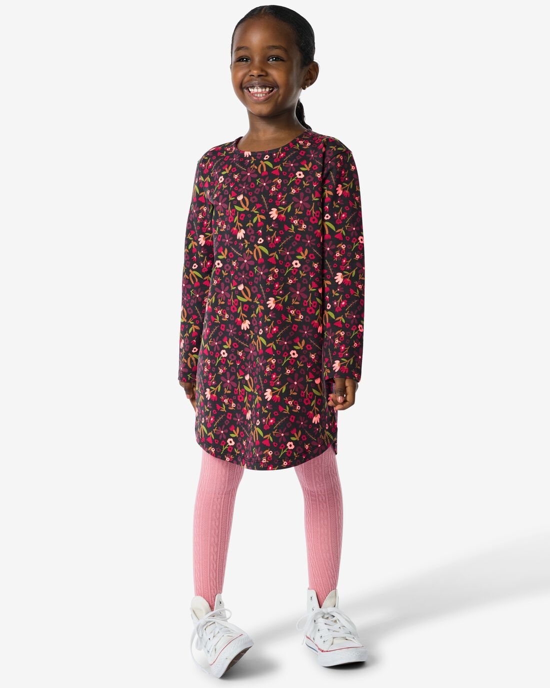 HEMA Kinder Sweatjurk Bloemen Zwart (zwart)