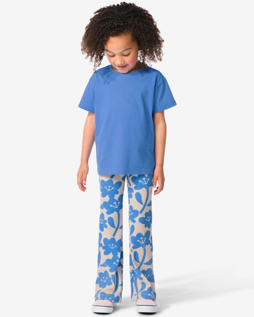 HEMA Kinderlegging Flared Rib Bloemen Blauw (blauw)