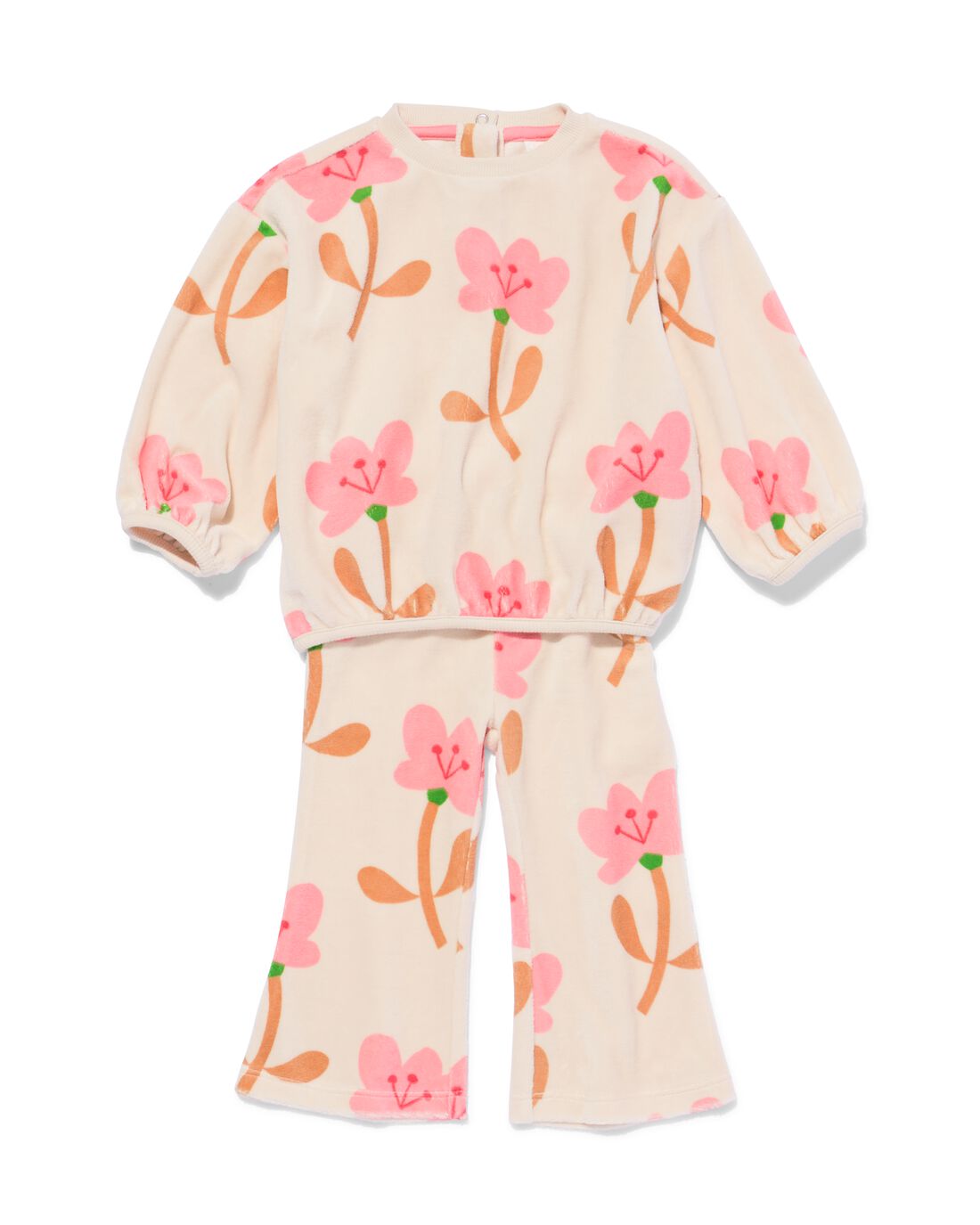 HEMA Baby Kledingset Velour Bloemen Ecru (ecru)