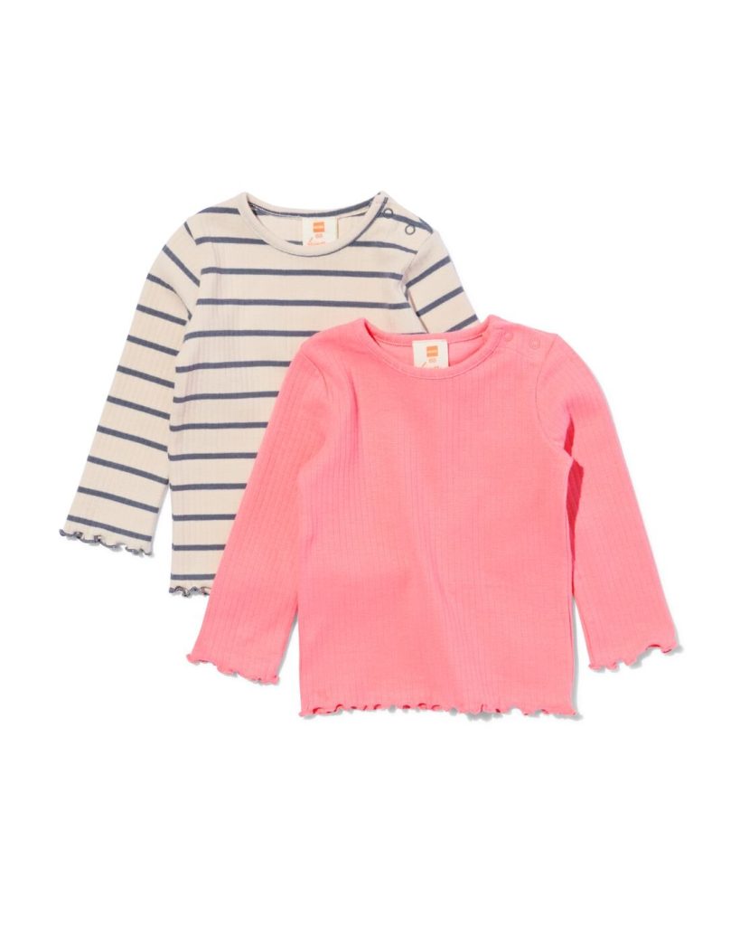 HEMA Baby T-shirts Strepen - 2 Stuks Roze (roze)