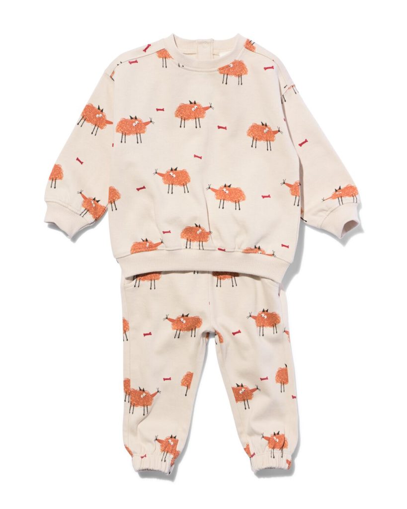 HEMA Babykledingset Sweater En Broek Honden Lichtgrijs (lichtgrijs)