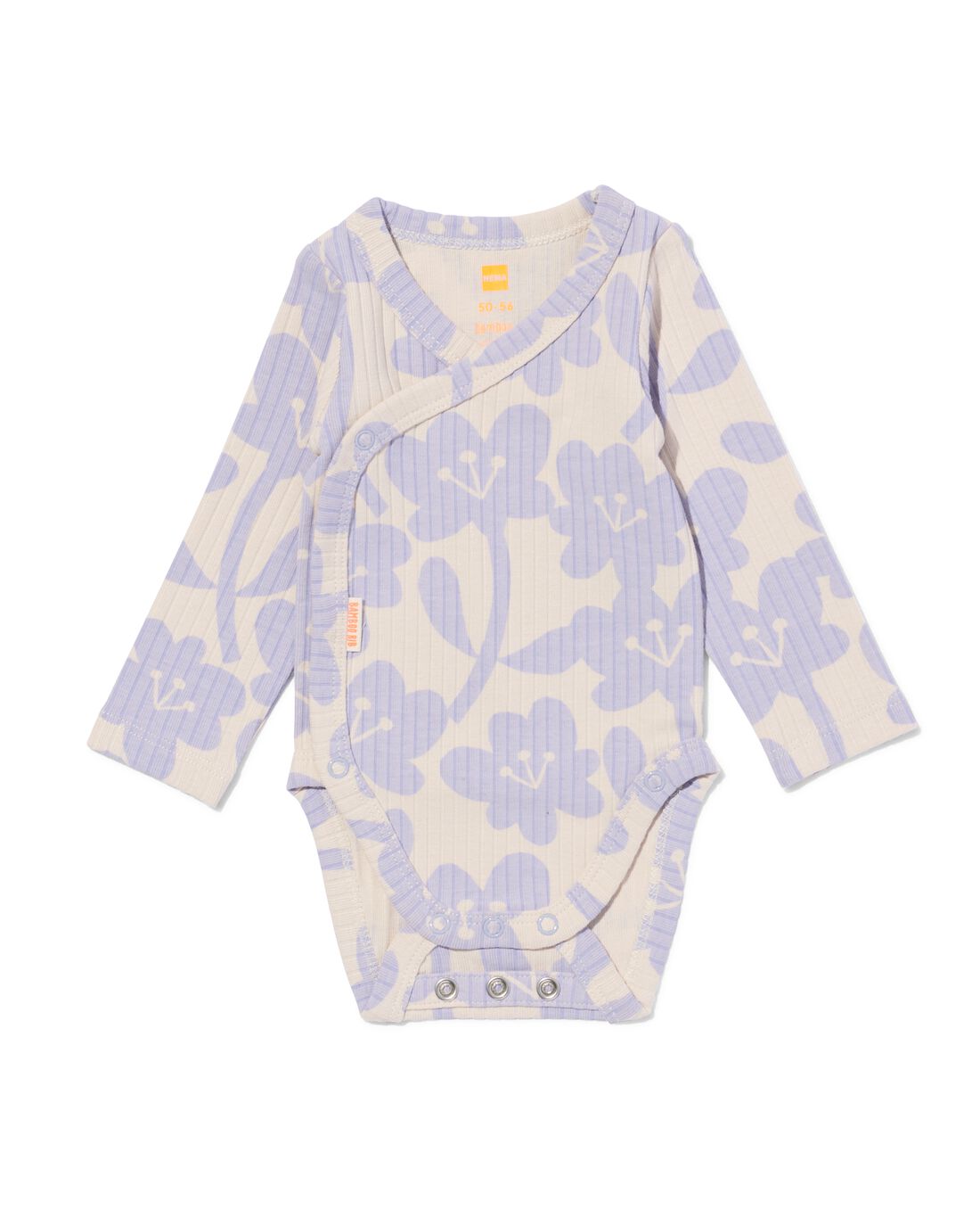 HEMA Newborn Meegroei Overslagromper Rib Met Bamboe Stretch Bloemen Zand (zand)