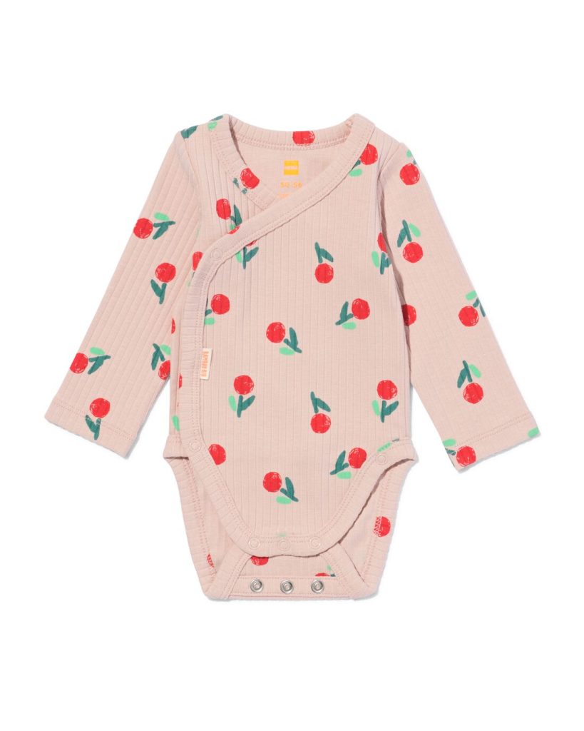 HEMA Newborn Meegroei Overslagromper Rib Met Bamboe Stretch Bloemen Lichtroze (lichtroze)