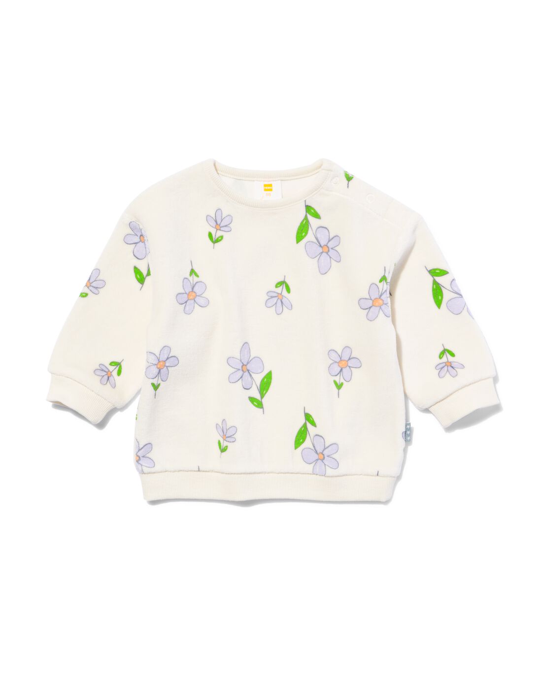 HEMA Newborn Sweater Velour Bloemen Gebroken Wit (gebroken wit)