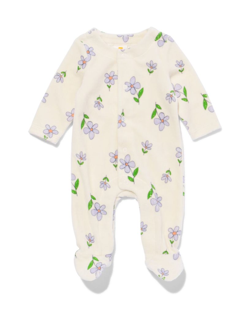 HEMA Newborn Jumpsuit Rib Velour Gebroken Wit (gebroken wit)