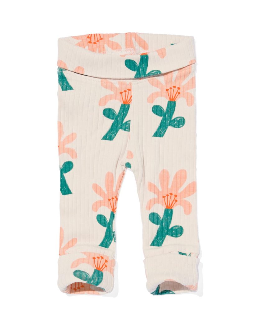 HEMA Newborn Meegroei Legging Rib Met Bamboe Bloemen Ecru (ecru)