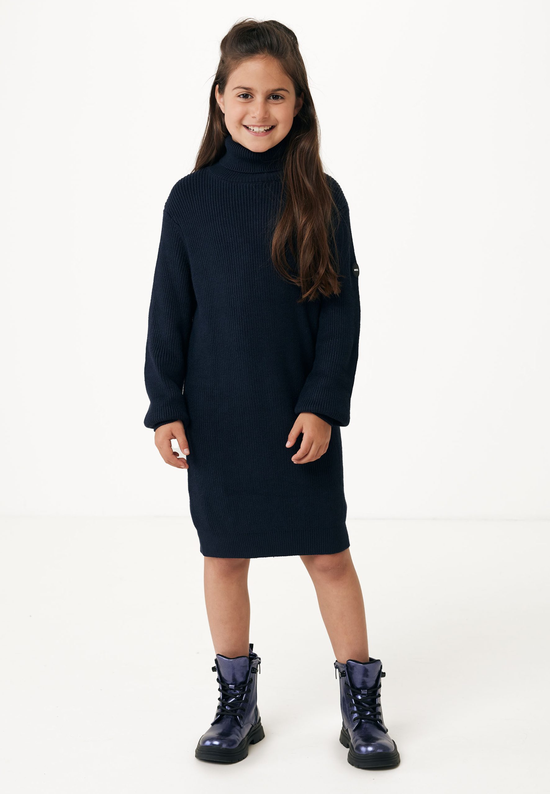 Oversized Rib Gebreide Koltrui Jurk Navy