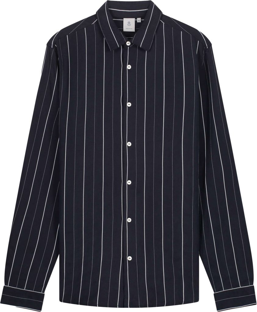 Law of the sea Silky longsleeve shirt dark blue & white striped