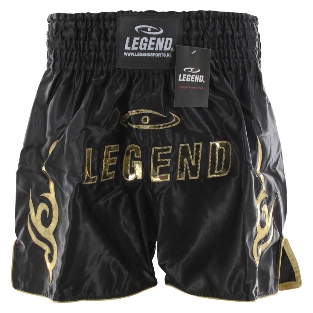 Legend Sports Kickboks broekje lang model kids/volwassenen goud satijn