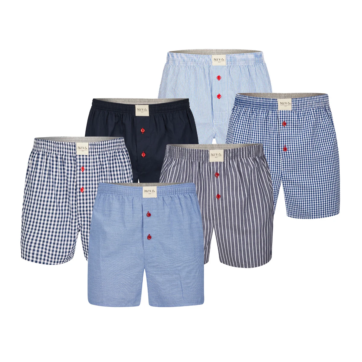 Phil & Co 6-pack geweven wijde boxershorts heren multipack 6-pack