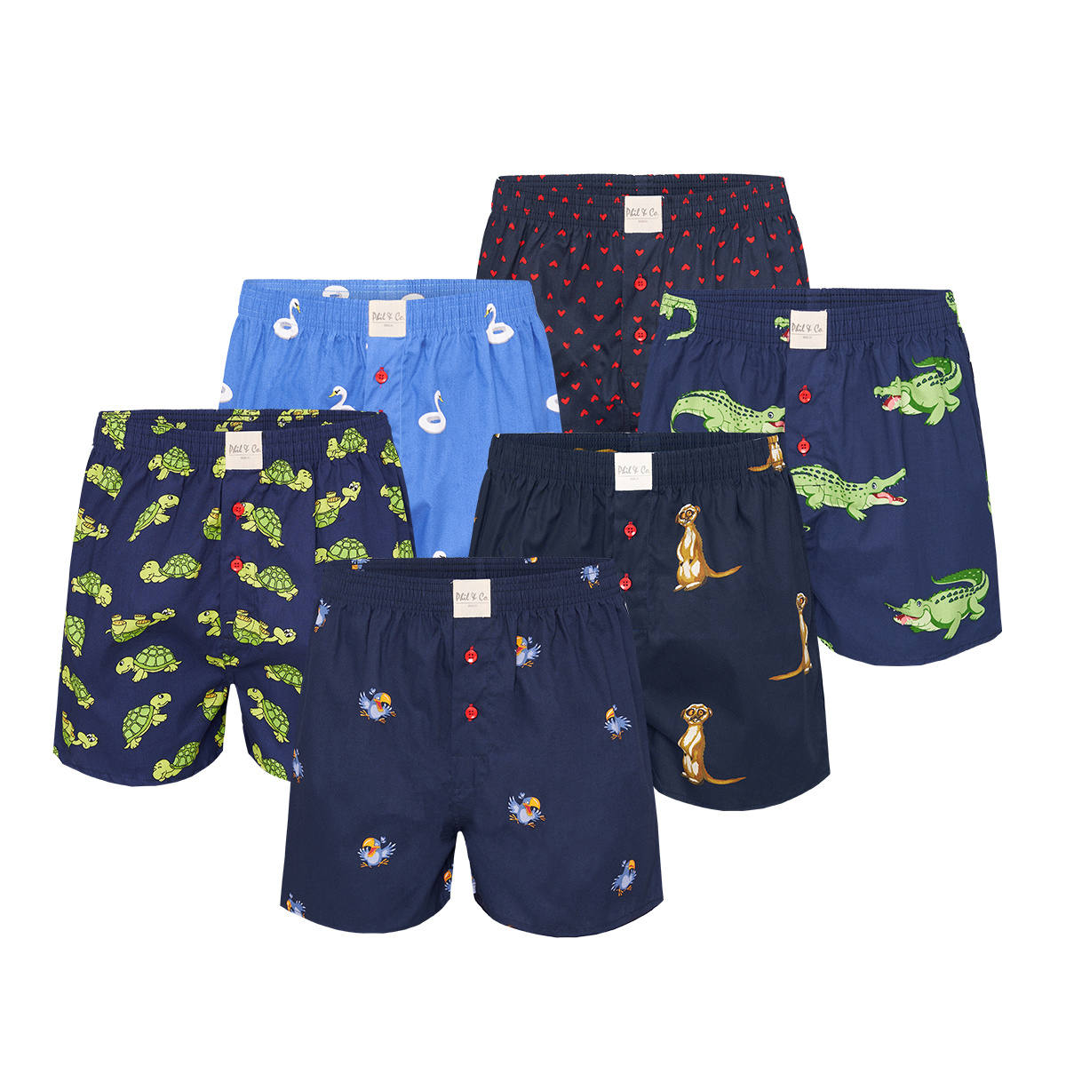 Phil & Co Geweven wijde boxershorts heren 6-pack multipack met print