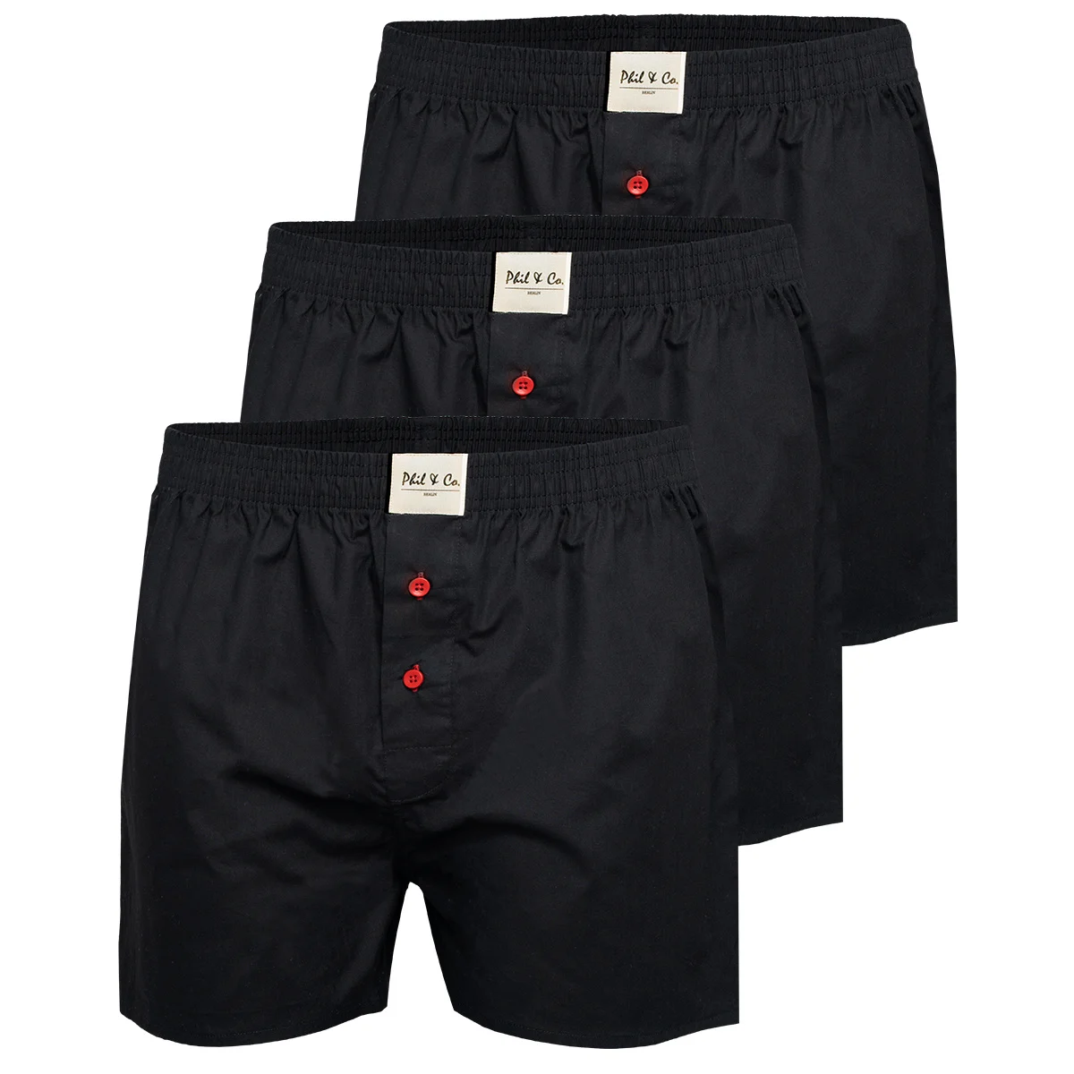 Phil & Co Wijde boxershorts heren geweven katoen effen 3-pack