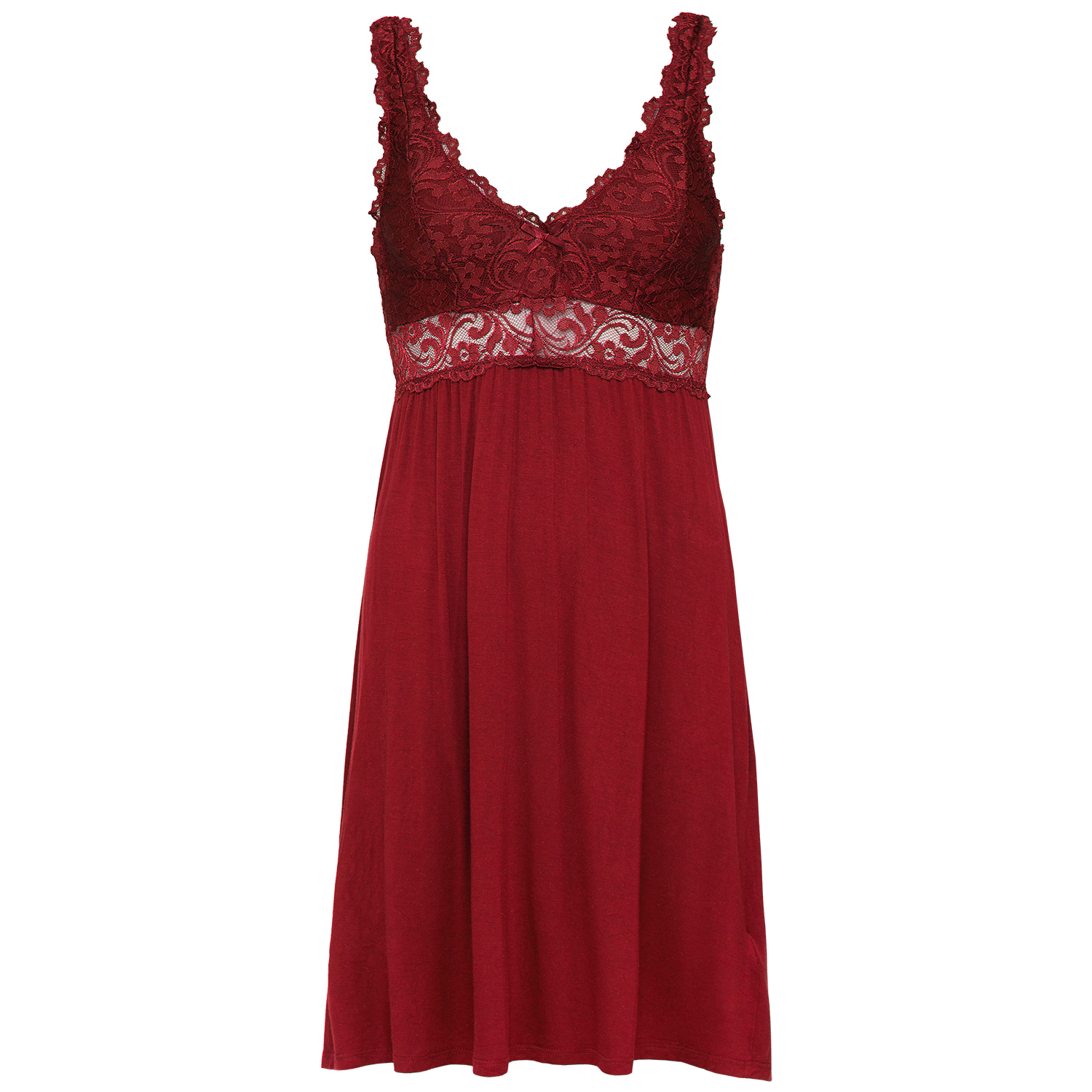 By Louise Slipdress dames nachthemd met kant bordeaux