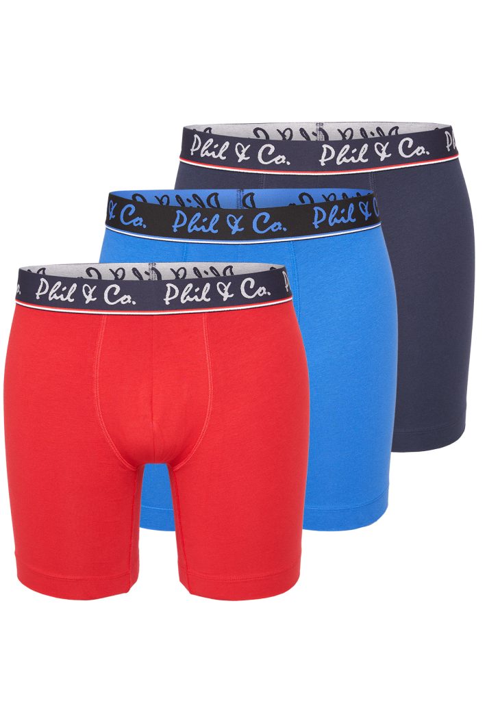 Phil & Co Boxershorts heren met lange pijpen boxer briefs 3-pack blauw / rood