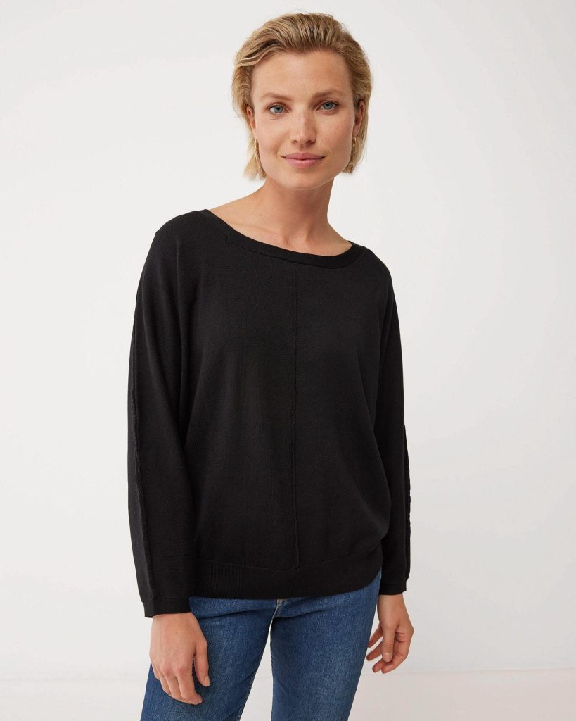 Batsleeve basic knit pullover Black