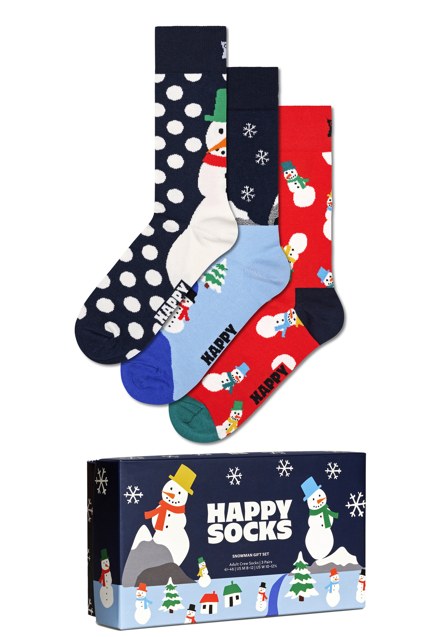 Happy Socks Dames heren sokken sneeuwpop giftbox kerstsokken 3-pack