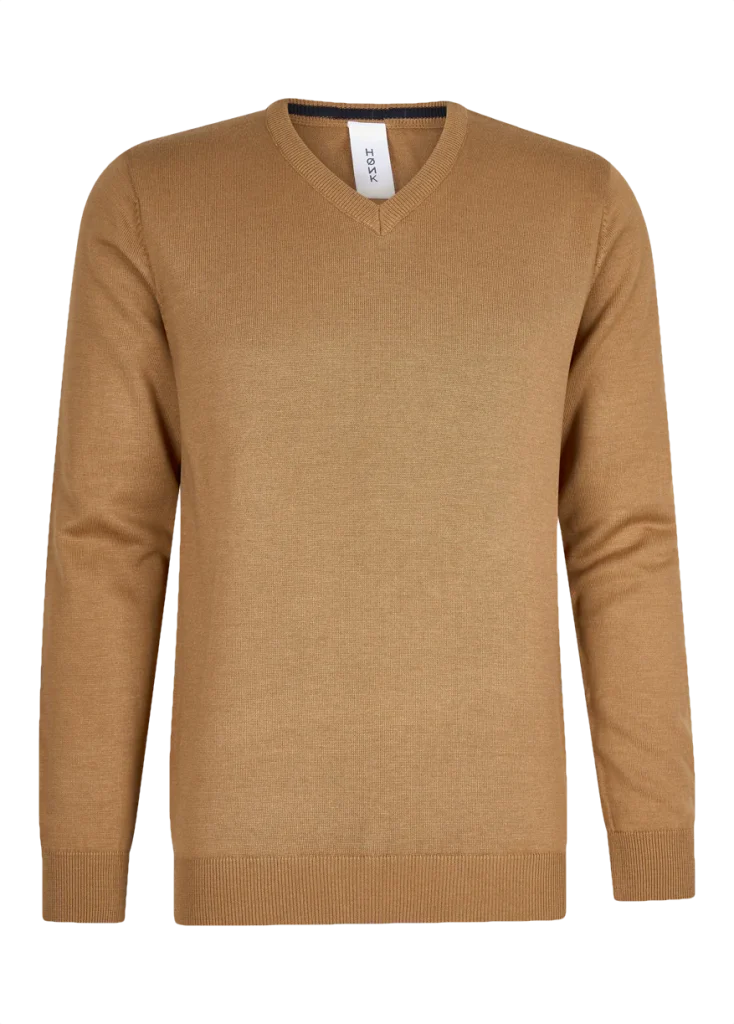 Hønk Camel katoenen pullover met v-hals