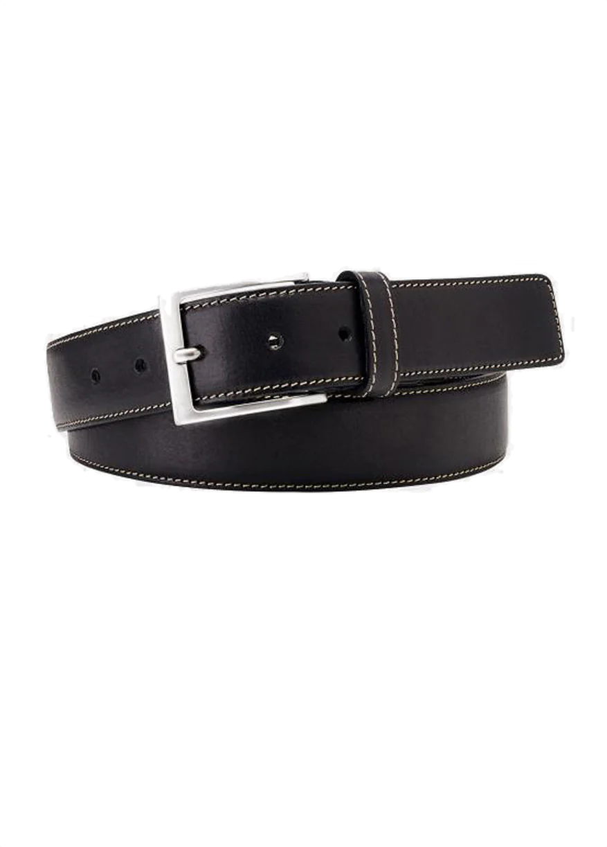 Michaelis Belt leather black contrast stiksel