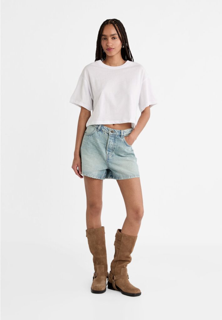 Stradivarius Oversized cropped T-shirt  Wit S