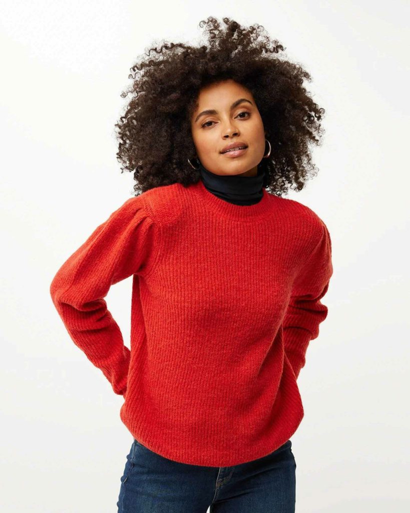 Round neck puff sleeve pullover Bright Orange