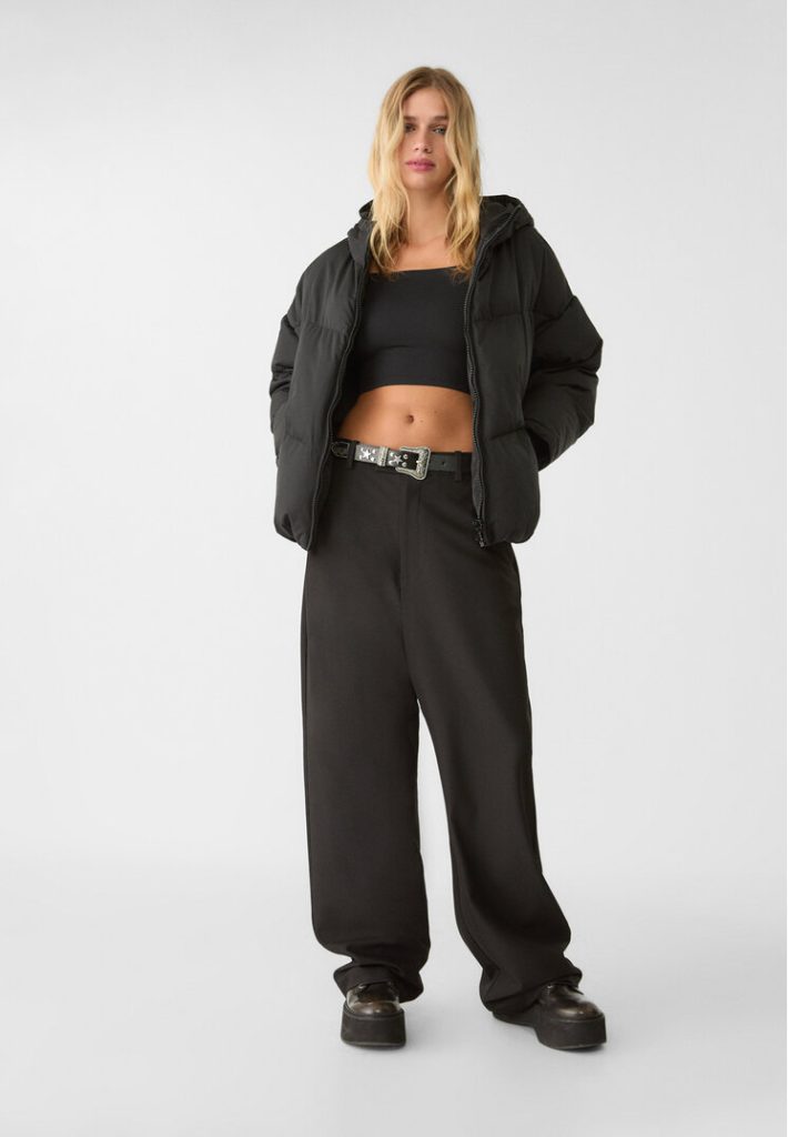 Stradivarius Oversized puffy jack met capuchon  Zwart XL