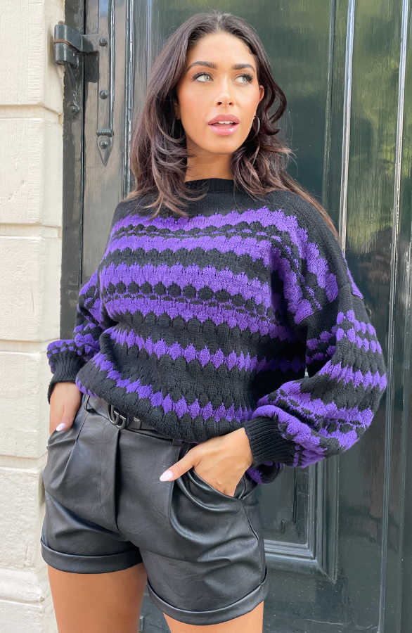 Boho Knitted Sweater Dark Purple