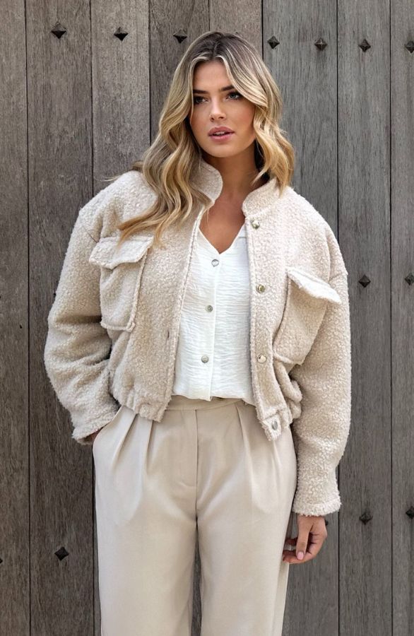 Bouclé Bomber Jacket Beige