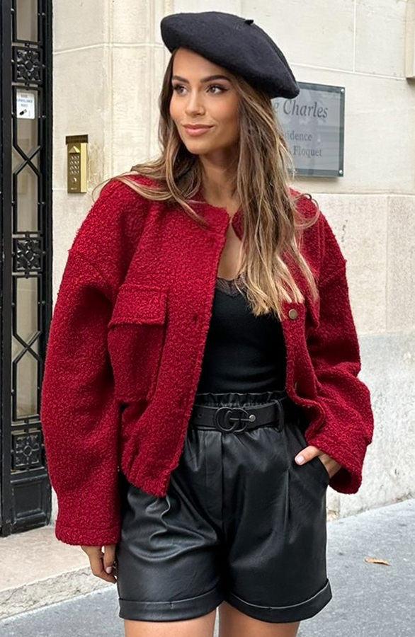 Boucle Bomber Jacket Bordeaux