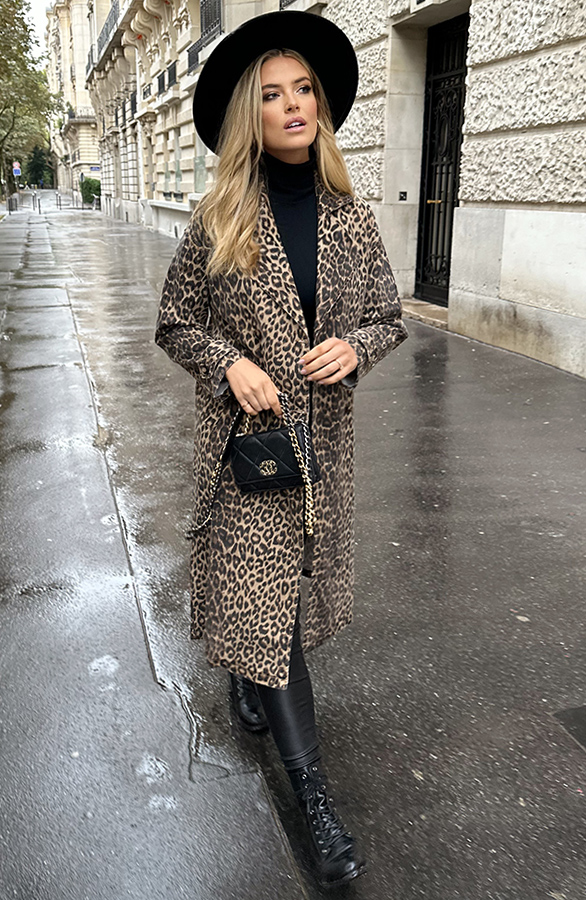 Leopard Denim Trenchcoat Bruin