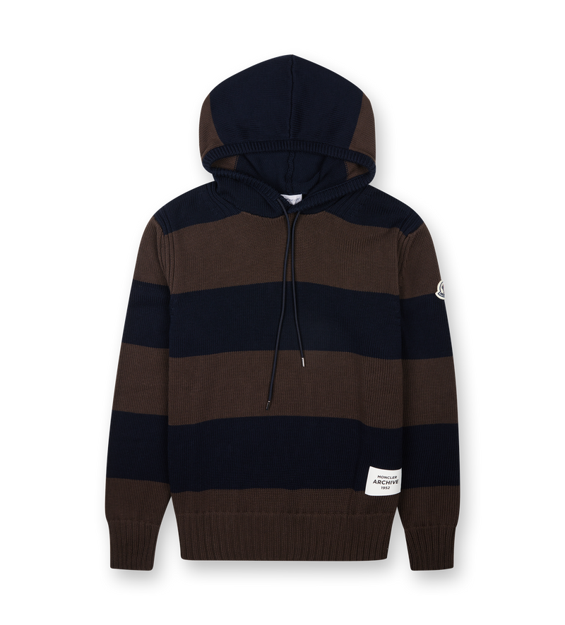 Striped Cotton Hoodie Brown Blue - L