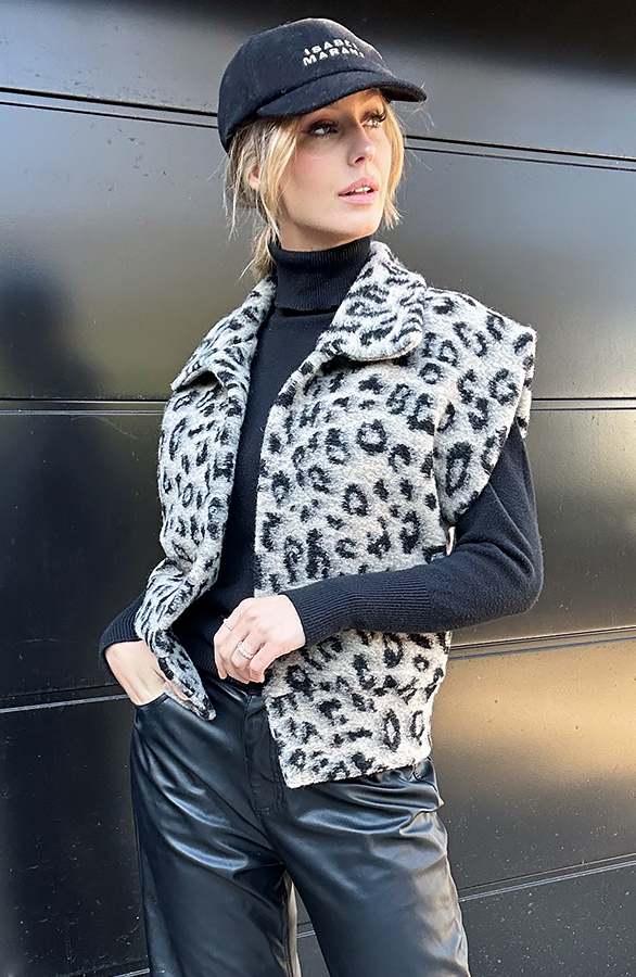 Oversized Woven Gilet Leopard