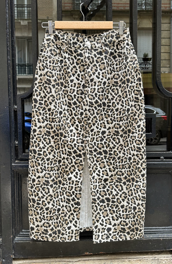 Spijkerrok Met Split Leopard