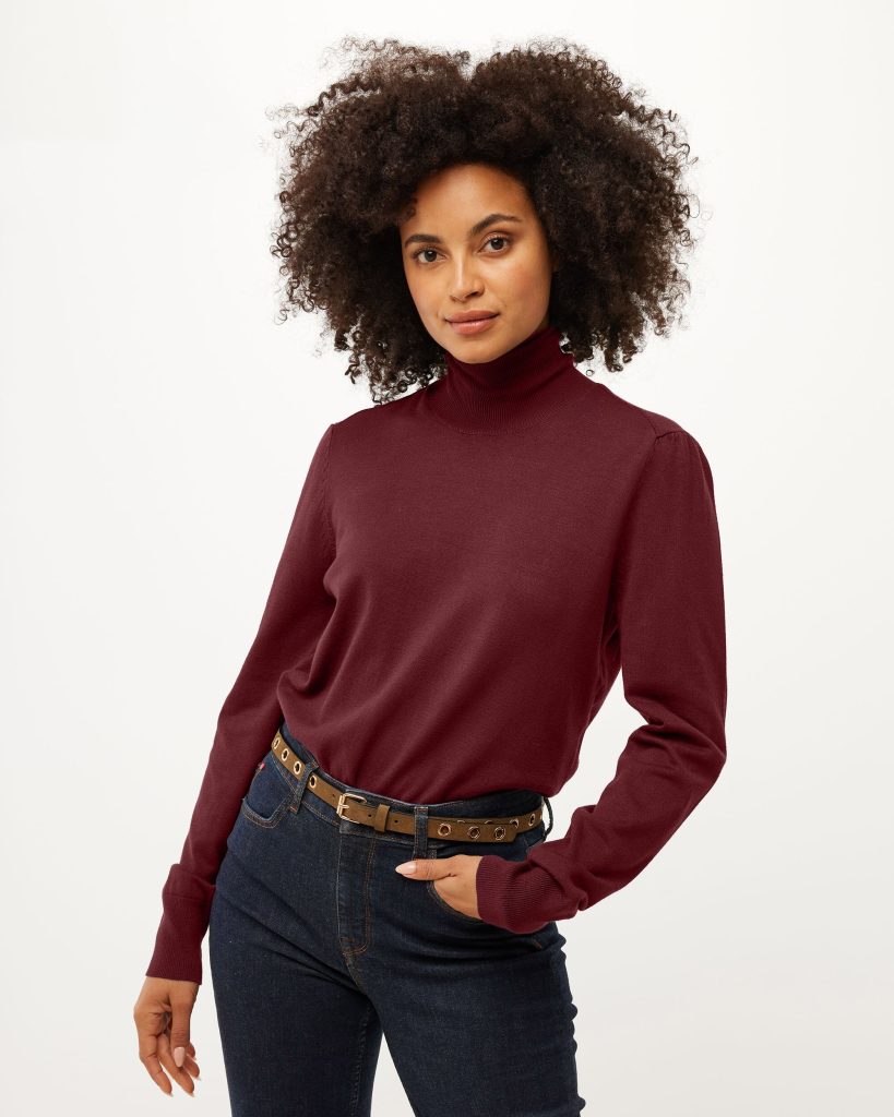 Turtle neck basic pullover Dark Red