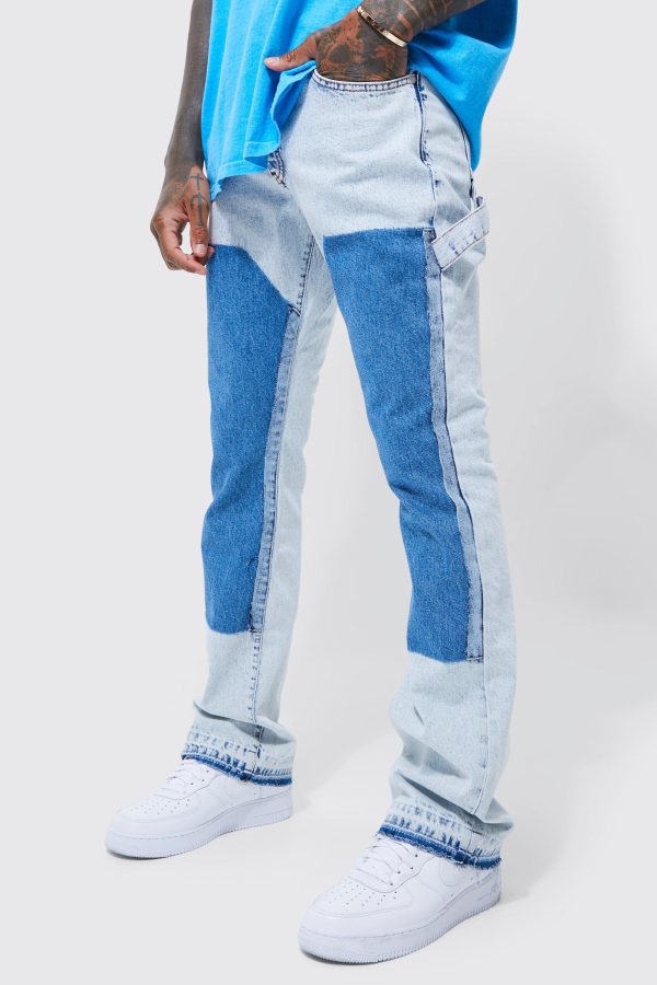 Onbewerkte Versleten Flared Slim Fit Jeans Met Panelen