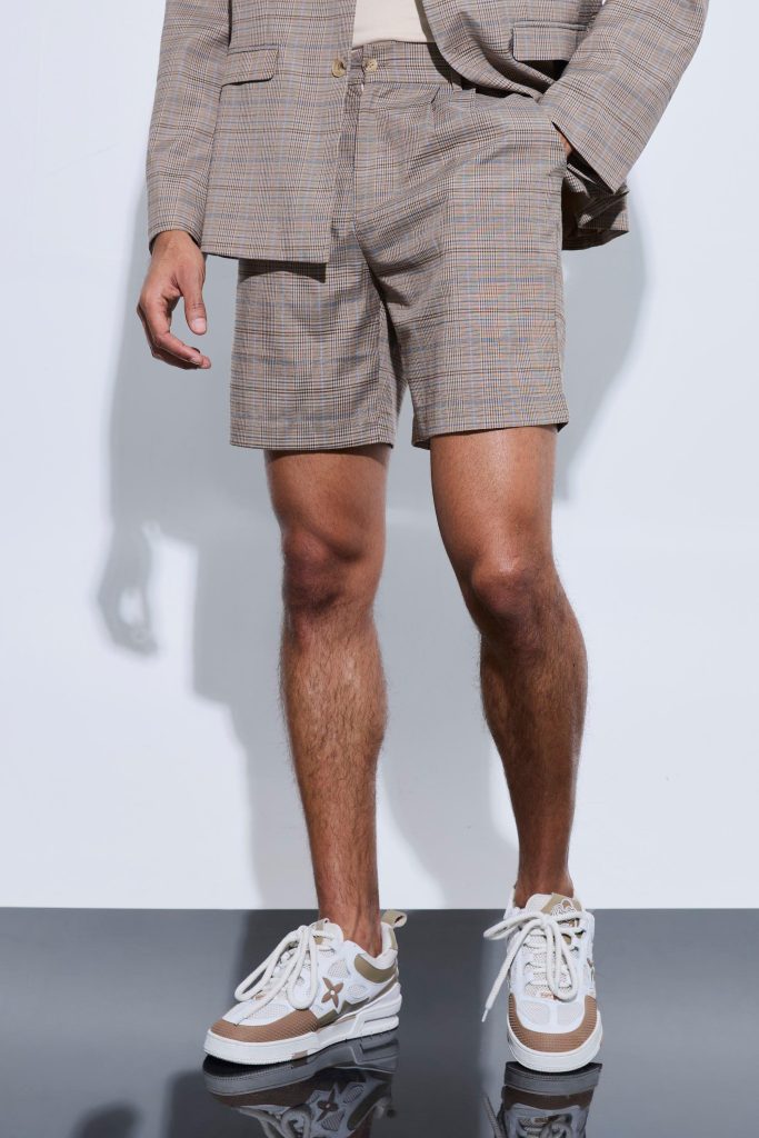 Oversized Geruite Getailleerde Shorts