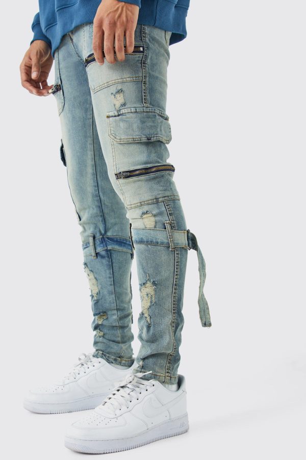 Stretch Cargo Skinny Jeans Met Rits En Bandjes