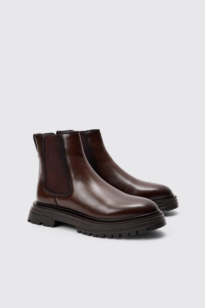 Bruine Pu Chelsea Boots Met Dikke Zool