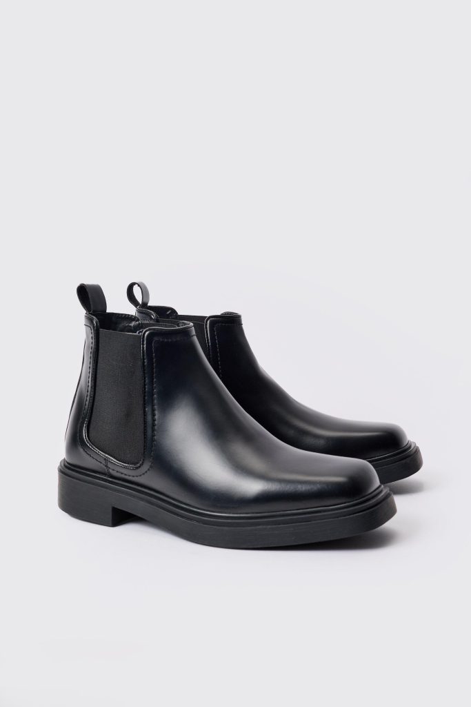 Zwarte Pu Chelsea Boots Met Vierkante Neus