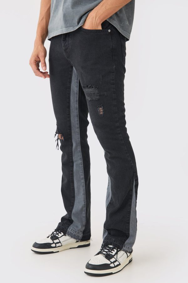 Slim Fit Flared Jeans Met Versleten Panelen