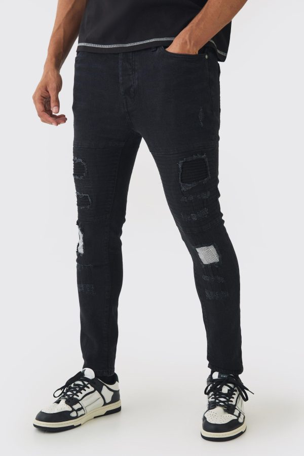 Gescheurde Skinny Fit Biker Jeans Met Patches