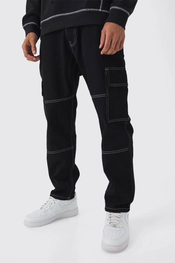 Baggy Cargo Jeans Met Contrasterende Stiksels