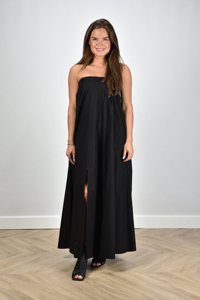 Rohe maxi jurk strapless zwart