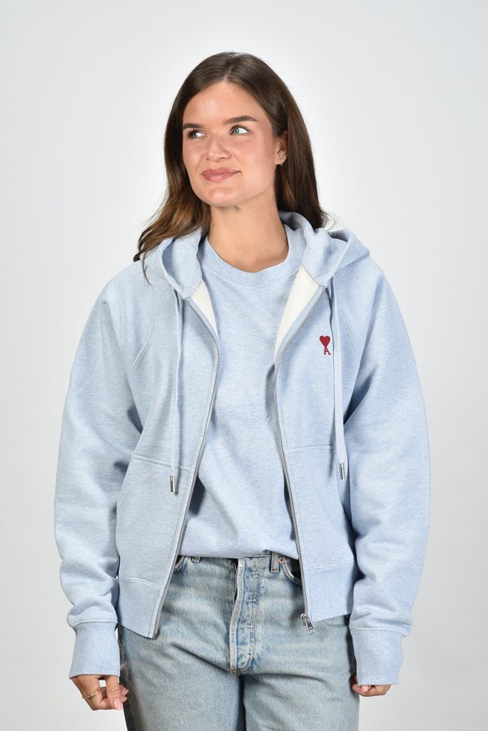 Ami Paris ADC Zipped Hoodie met geborduurd logo blauw