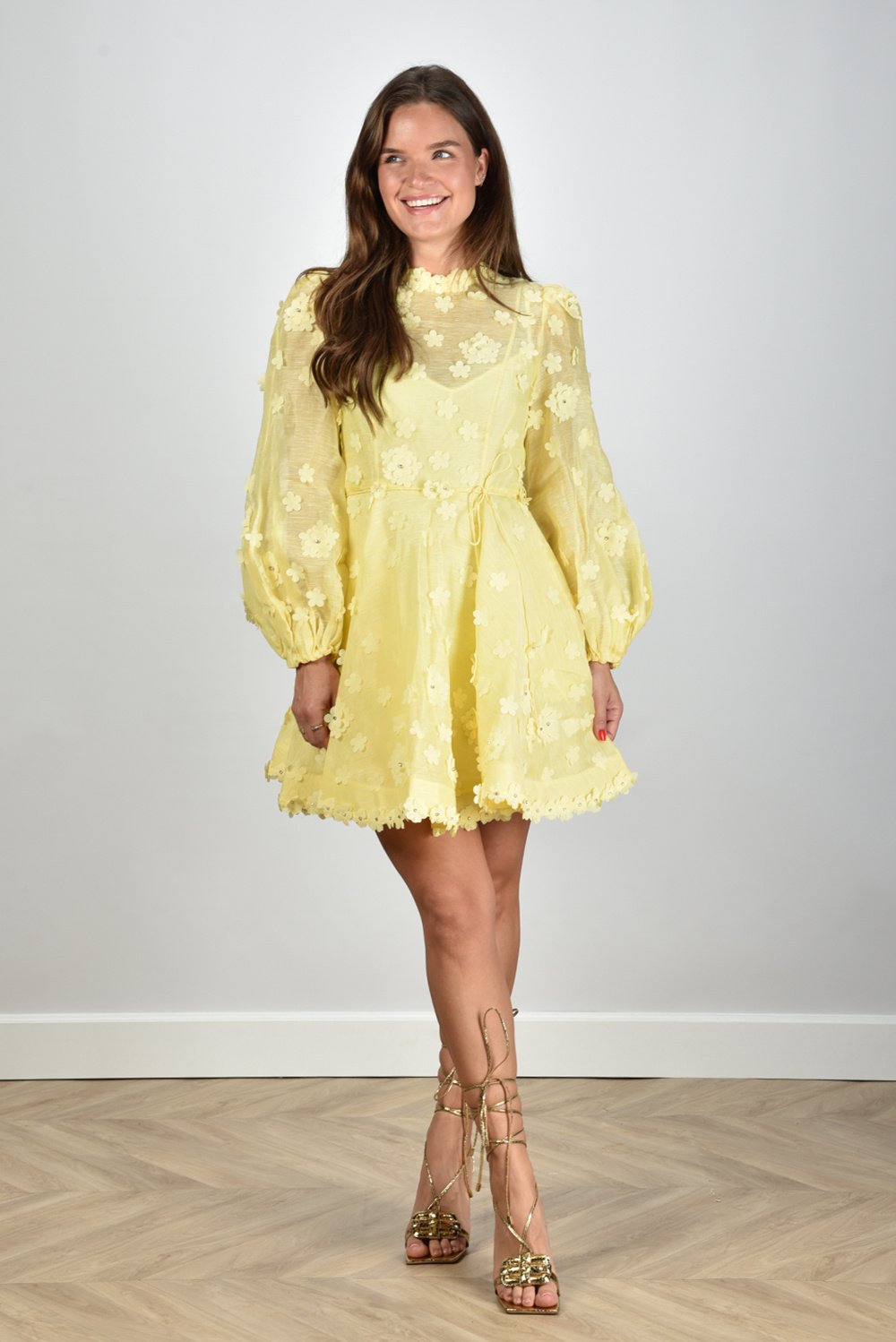 Zimmermann jurk kort met bloementjes Matchmaker Lift Off Mini lemon