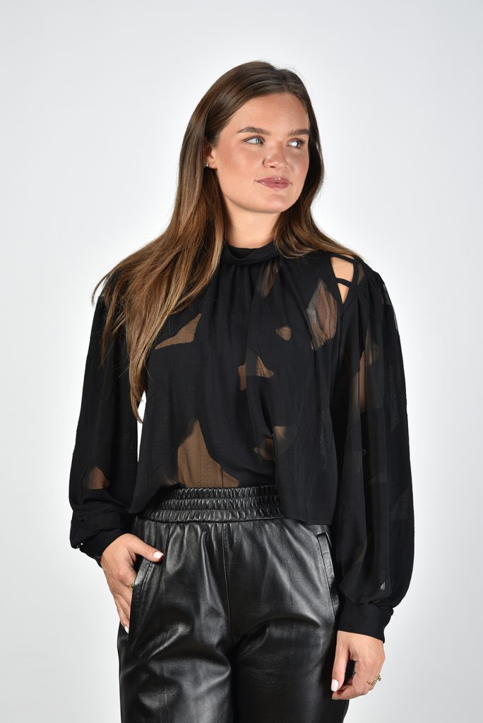 IRO semi-transparante top Soana met cut-out details zwart