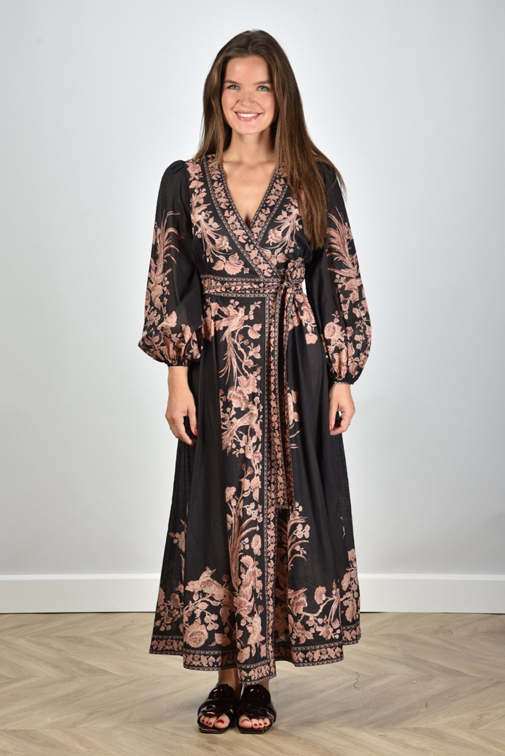 Zimmermann maxi jurk Waverly Wrap Midi met bloemenprint zwart