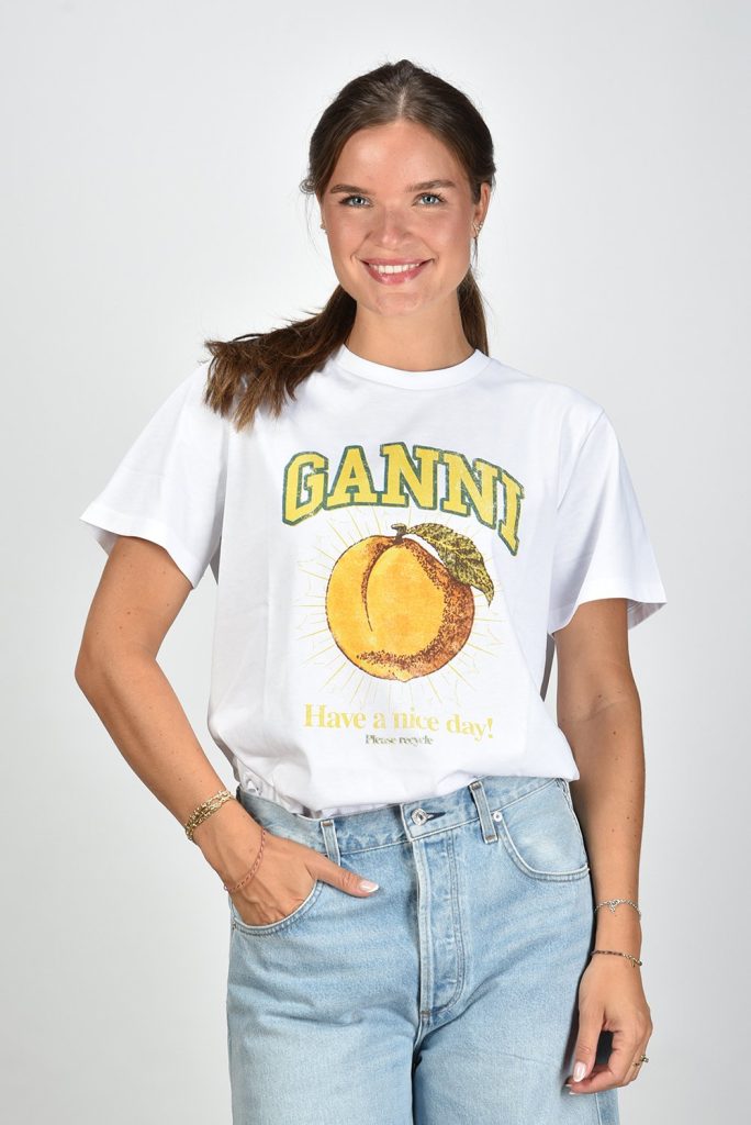 Ganni t-shirt met perzik wit