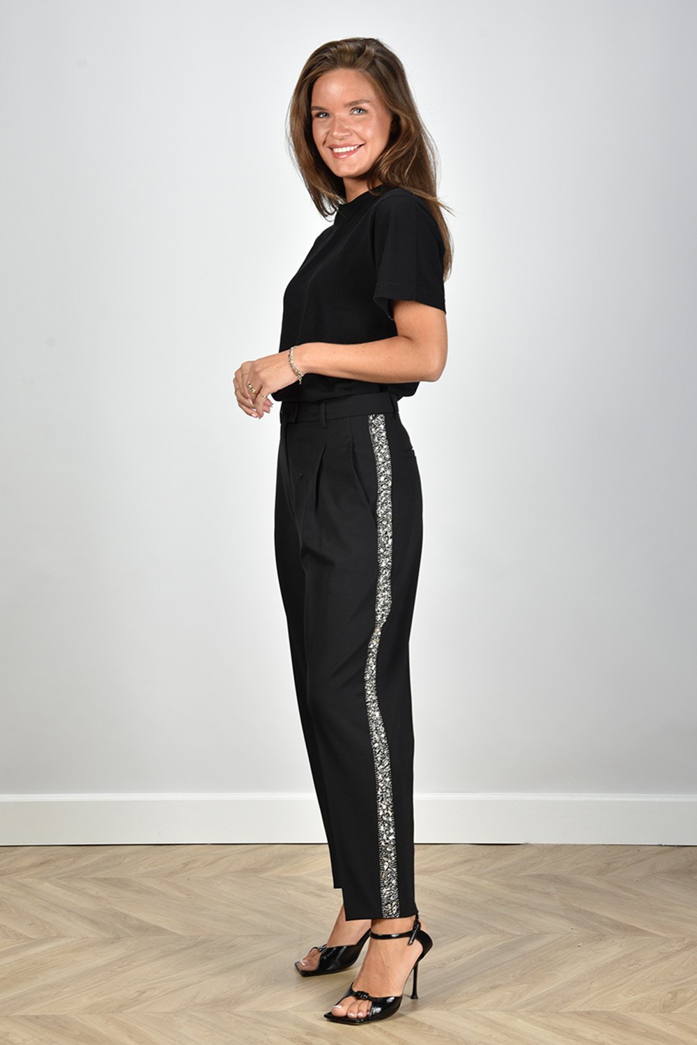 Jucca bandplooi broek met glitter zwart