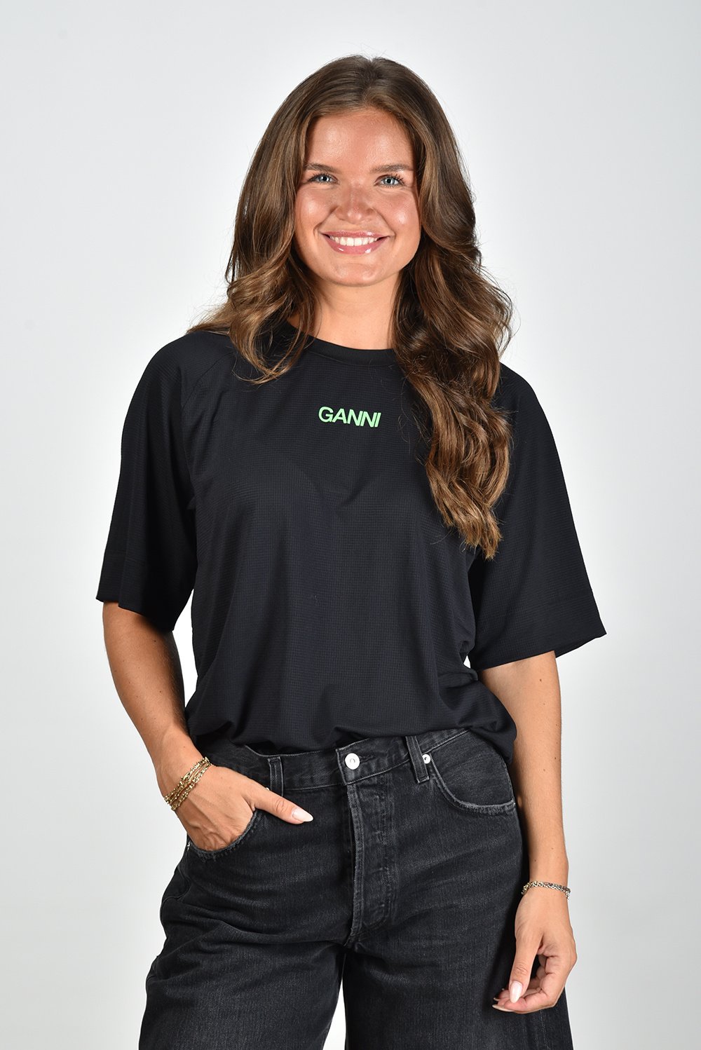 Ganni t-shirt met logo print zwart